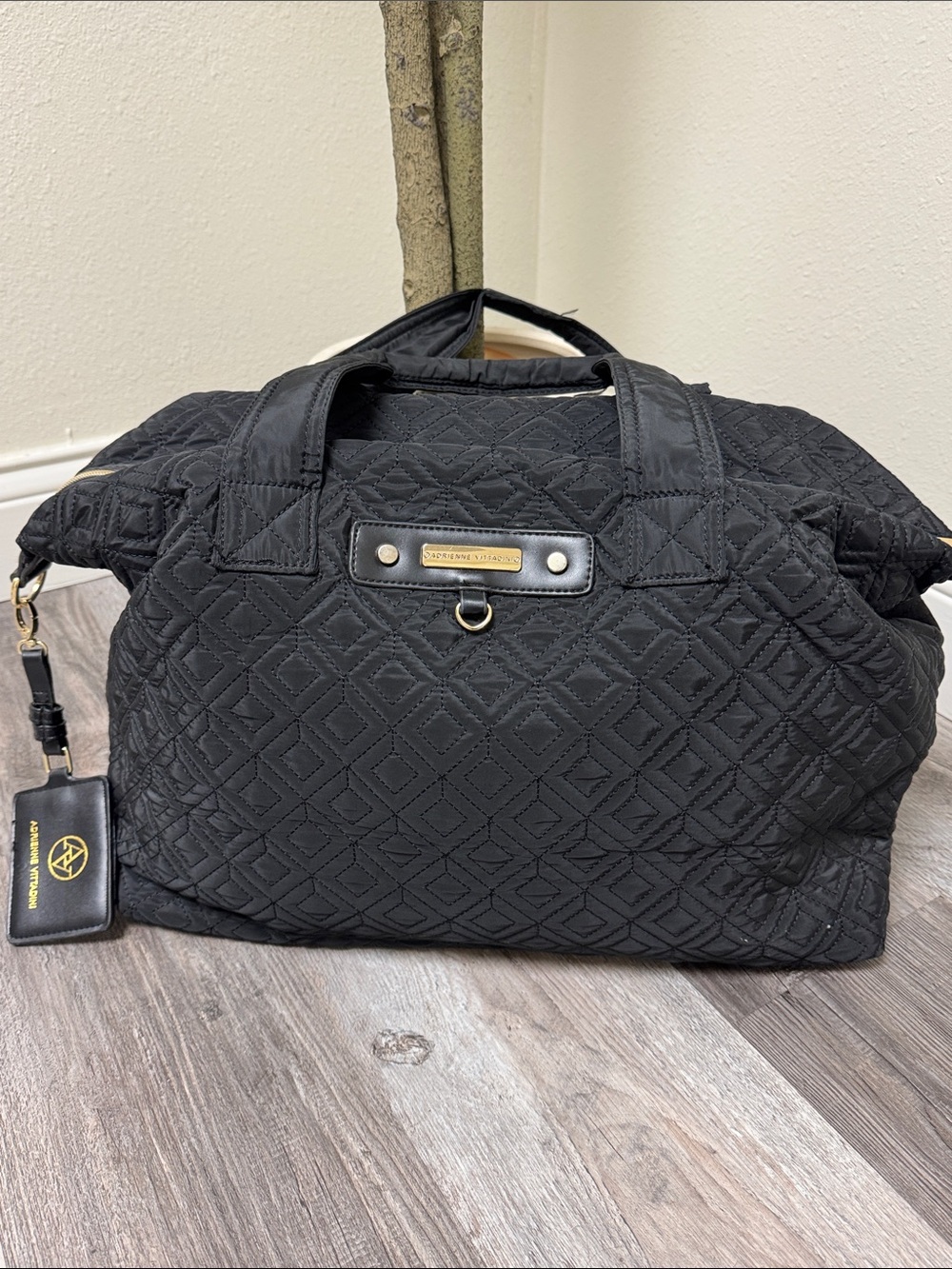 Adrienne Vittadini Black Quilted Travel Duffel